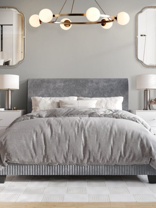 Castle Place Chic Corduroy Velvet Upholstered Full Bed, Grey