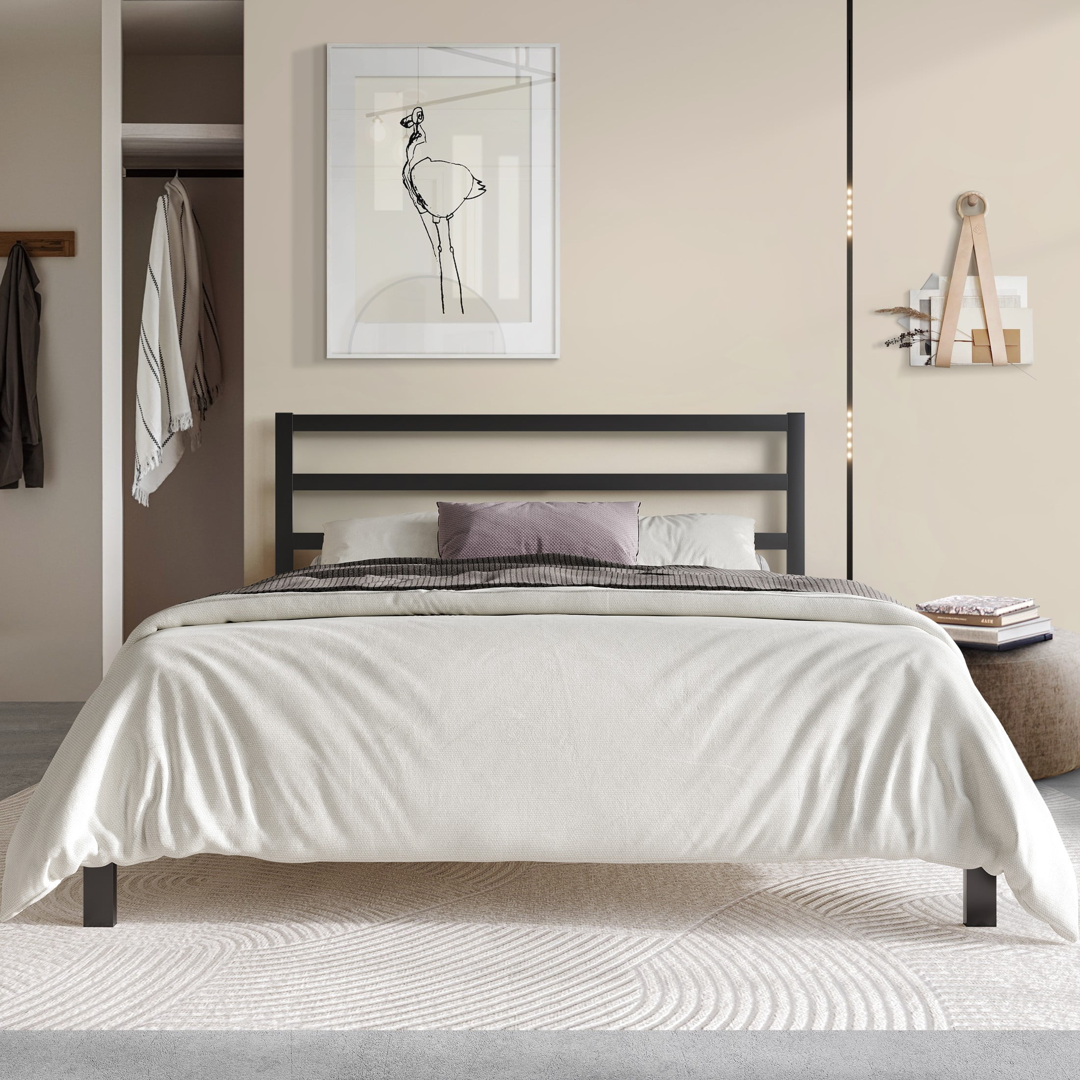 Castle Place Classic Metal Platform Bed, Queen Size, Black