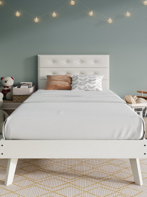 Castle Place Elegant Mid-Century Wooden Twin Platform Bed, White
