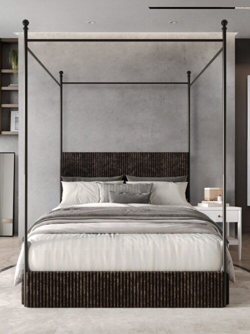 Castle Place Luxurious Corduroy Velvet King Metal Platform Bed with 4 Storage Drawers, Brown