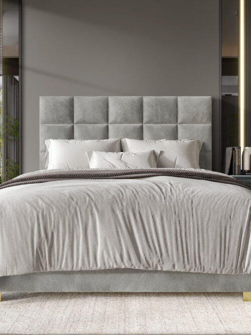 Castle Place Modern Elegance Velvet Upholstered King Bed, Silver Grey