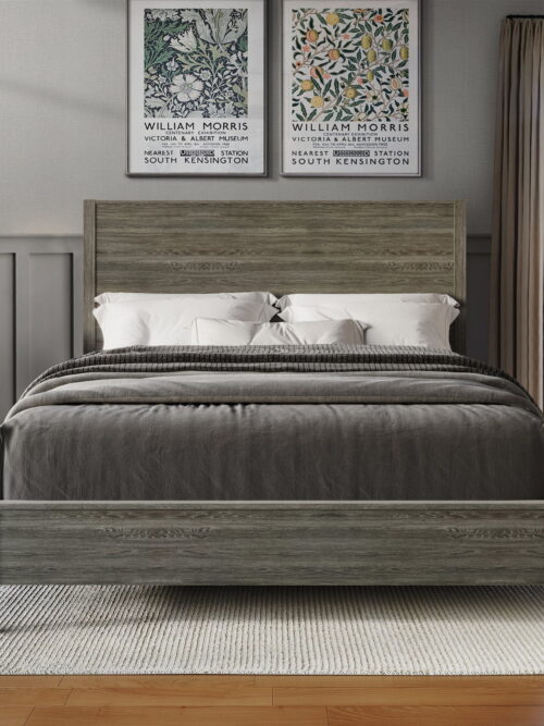 Castle Place Modern Full Wooden Bed, Dark Grey