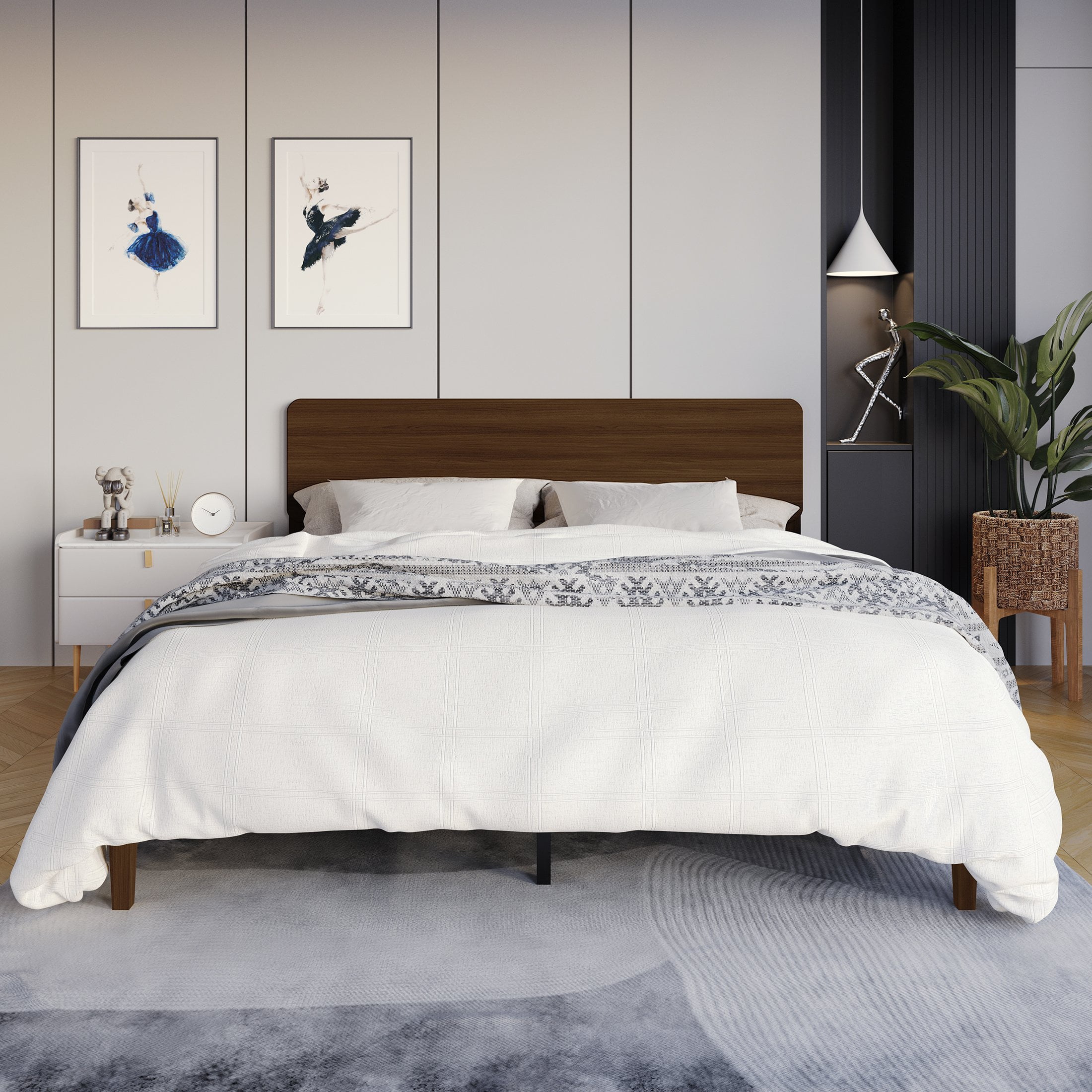 Castle Place Natural Harmony Wooden King Platform Bed, Walnut