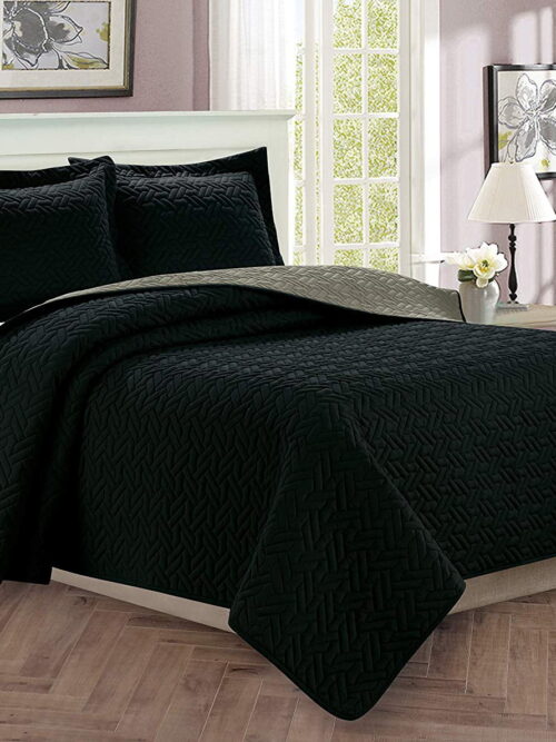 Celine Linen 3-Piece Bedspread Coverlet Quilted Set with Shams - Full/Queen, Black/Gray