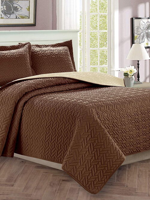 Celine Linen 3-Piece Bedspread Coverlet Quilted Set with Shams-Full/Queen Chocolate/Cream