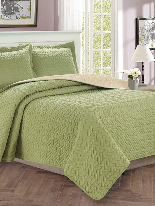Celine Linen 3-Piece Bedspread Coverlet Quilted Set with Shams - Full/Queen, Sage/Cream