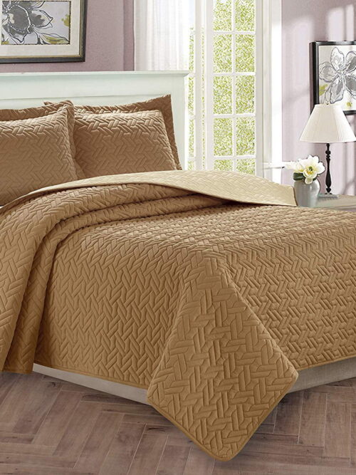 Celine Linen 3-Piece Bedspread Coverlet Quilted Set with Shams - Full/Queen, Taupe/Cream