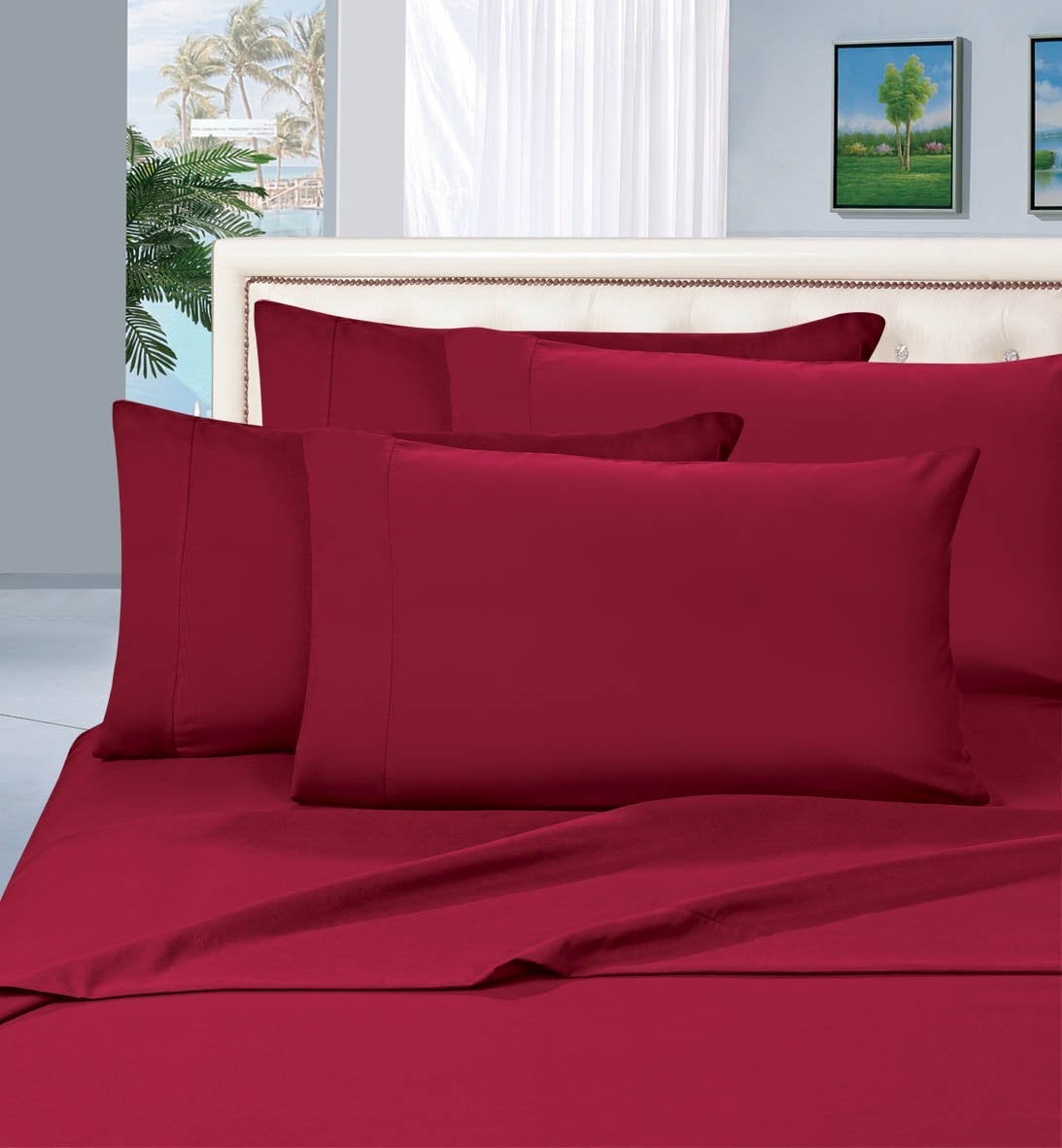 Celine Linen 6 Piece Wrinkle Resistant 1500 Premier Hotel Collection Sheet Set Twin Burgundy