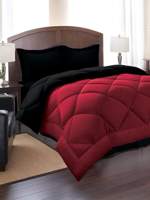 Celine Linen Down Alternative 2pc Comforter Set-Twin, Black/Burgundy