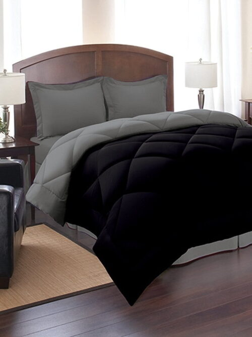 Celine Linen Down Alternative 2pc Comforter Set-Twin, Black/Gray