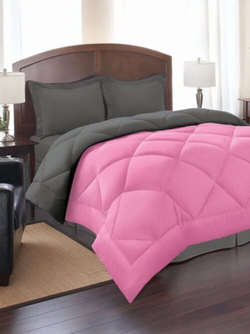 Celine Linen Down Alternative 3pc Comforter Set-King/Cal King, Pink/Gray