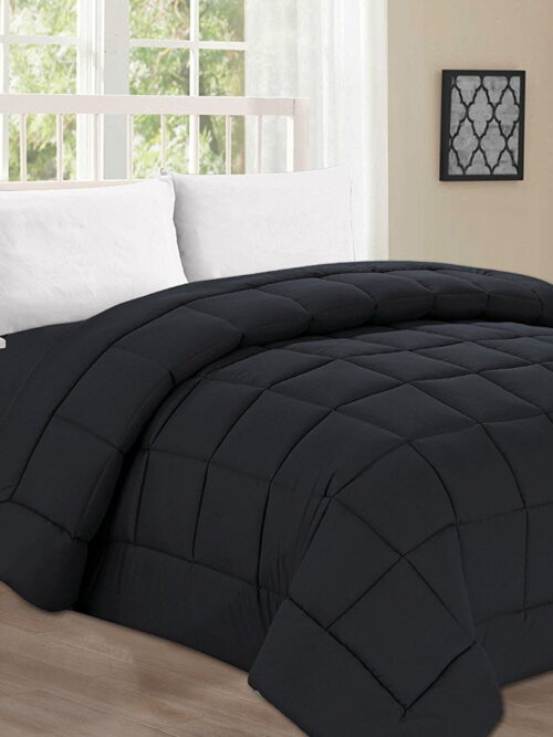 Celine Linen Down Alternative Double Filled Comforter KingCal King , Black