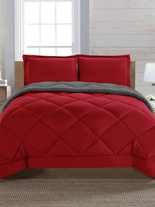 Celine Linen Goose Down Alternative Reversible 2pc Comforter Set-, Twin, Red/Gray