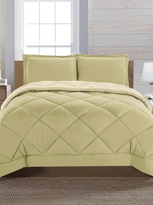 Celine Linen Goose Down Alternative Reversible 2pc Comforter Set-, Twin, Sage/Cream