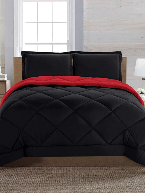 Celine Linen Reversible 3pc Comforter Set- King/Cal King Black/Burgundy