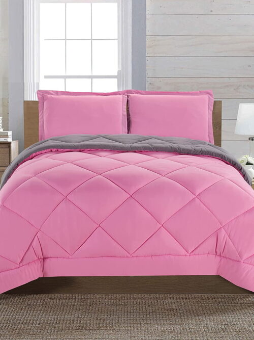 Celine Linen Reversible 3pc Comforter Set- King/Cal King Pink/Gray