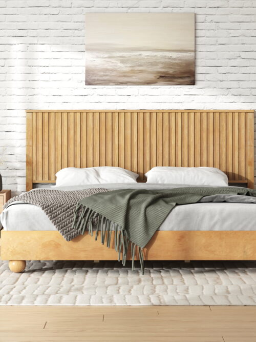 Christopher Knight Home 83.4" King Size Platform Bed Frame with Reeded Headboard, Solid Wood, Natural