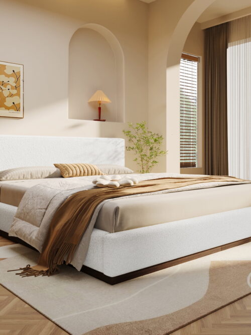 Christopher Knight Home Boucle Upholstered Queen Bed, Solid Wood Platform Bed Frame, White