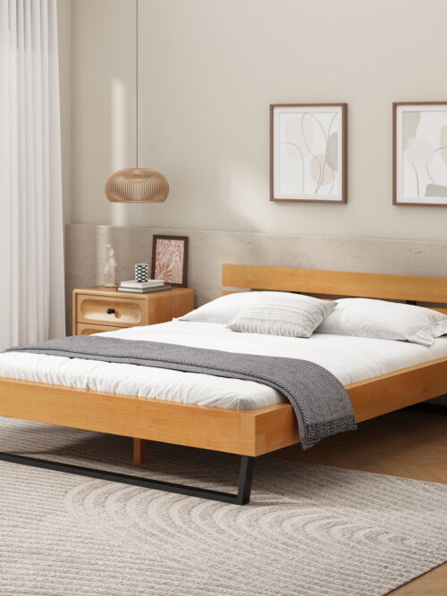 Christopher Knight Home Industrial Queen Platform Bed Frame with Headboard, Natural+Black