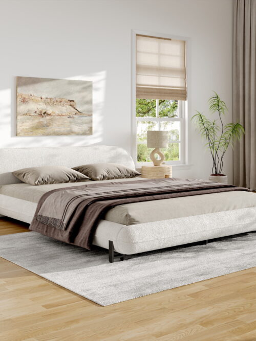 Christopher Knight Home Queen Upholstered Platform Bed  with Thick Headboard, White