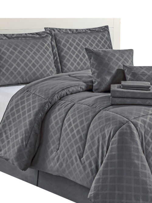 Spirit Linen Home Est. 1988 10PC Bed-in-a-Bag Comforter Set - Charcoal Grey, Queen