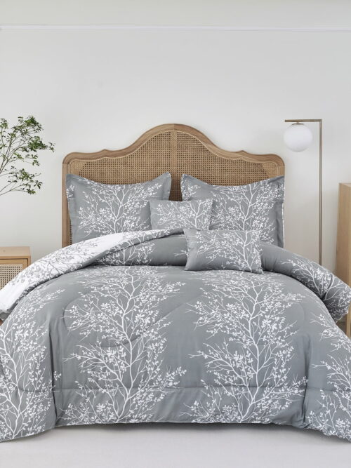 Spirit Linen Home Est. 1988 Foliage Collection Comforter Set - Oversized Reversible Bedding, Pre-Washed for Extra Softness, King, Grey Ivory