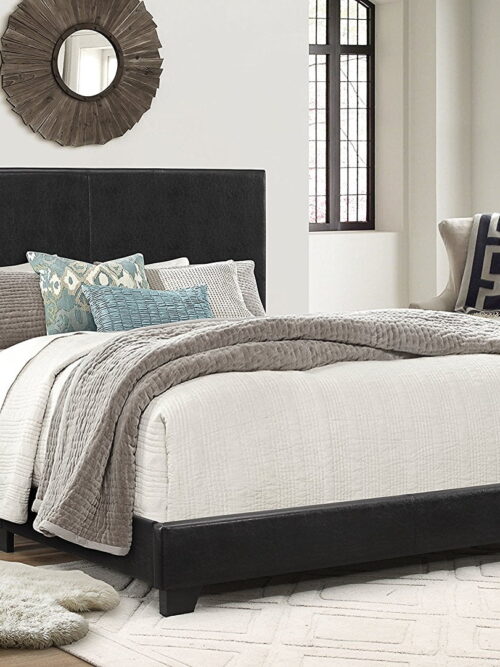 Crown Mark Erin Faux Leather Bed, Black, Queen