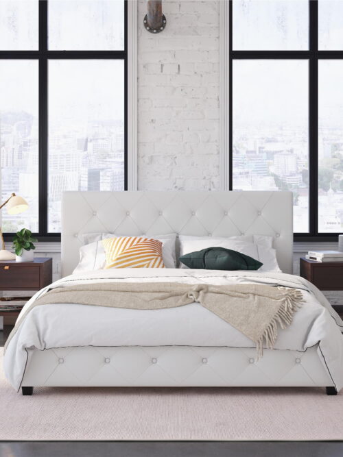 DHP Dakota Upholstered Platform Bed, Full, White