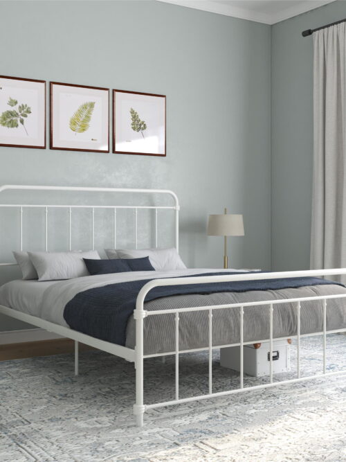 DHP Wallace Metal Platform Bed Frame with Headboard, Queen, White