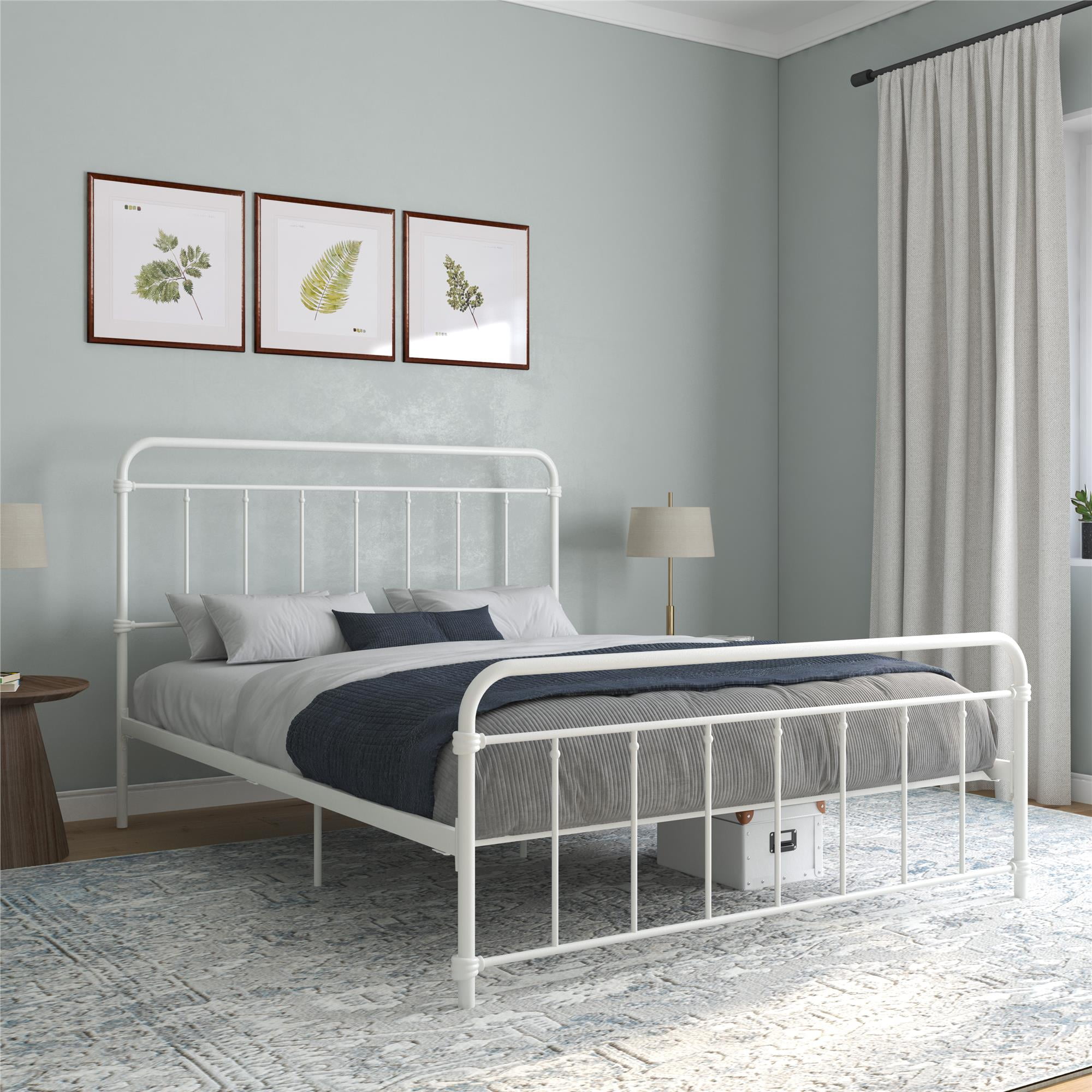 DHP Wallace Metal Platform Bed Frame with Headboard, Queen, White