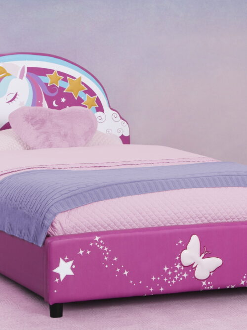 Delta Children Unicorn Upholstered Twin Bed, Pink