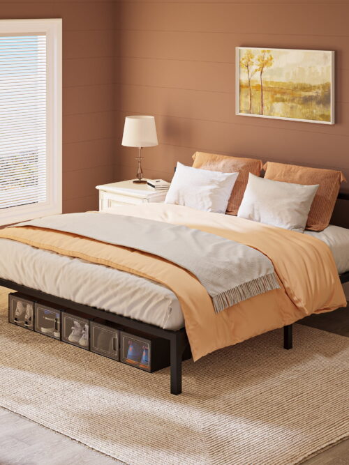 Dextrus King Size Bed Frame with Headboard/14 inch Platform/No Box Spring Needed