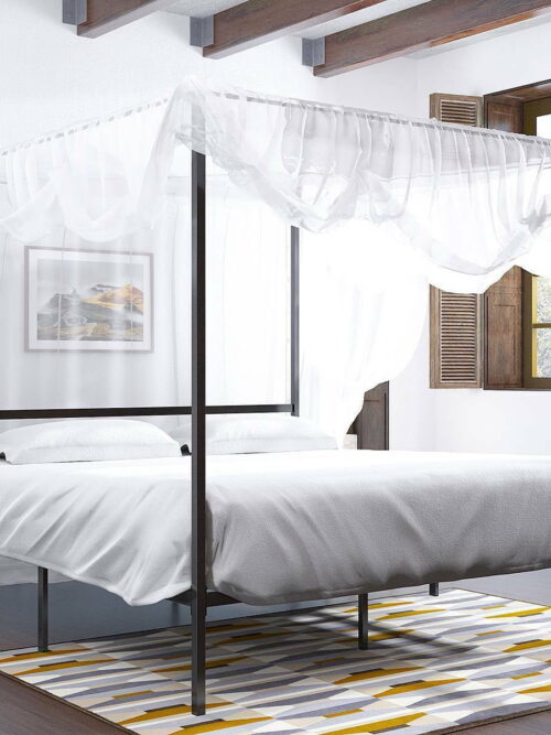 Dextrus King Size Canopy Bed Frame, Metal Platform Foundation for Bedroom, Black