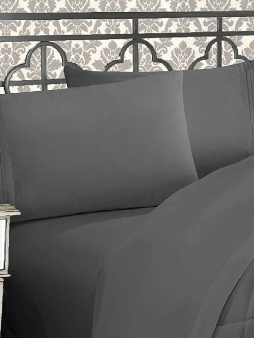 Elegant Comfort 4 Piece Bed Sheets California King Gray Solid Print 1800 Thread Count Polyester