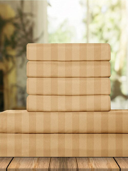 Elegant Comfort 6 Piece Bed Sheets Polyester Full Stripe Medallion Gold Stripe Sheet Set