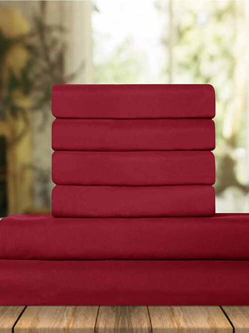 Elegant Comfort 6 Piece Bed Sheets Polyester Queen Burgundy Amaranth Solid Sheet Set