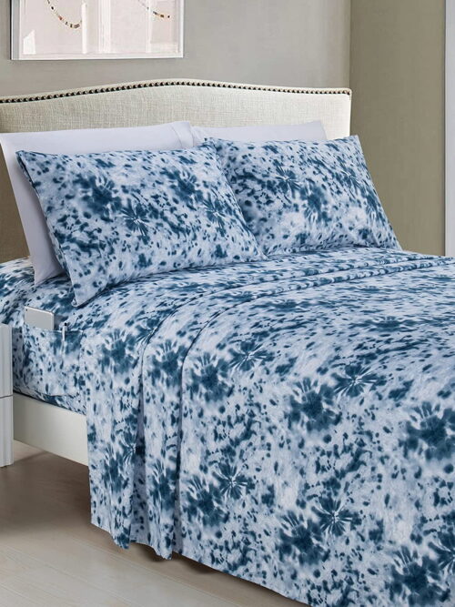 Elegant Comfort Bed Sheets Polyester King Tie Dye Blue Tie-Dye 1500 Thread Count