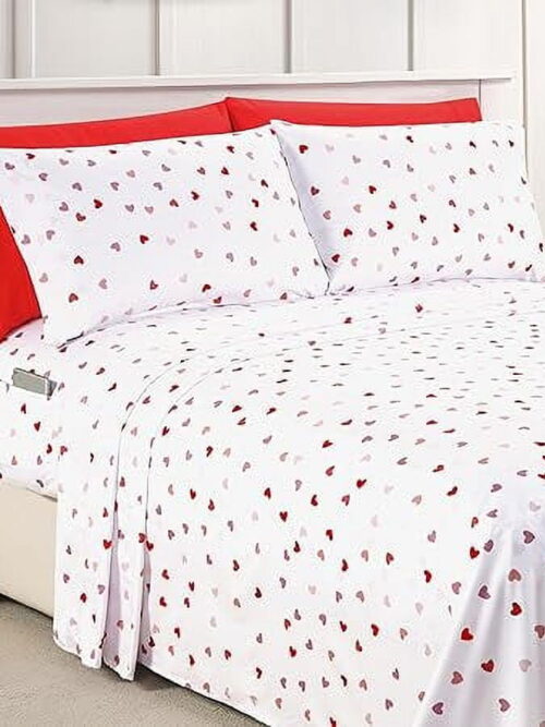 Elegant Comfort Heart Shape Romantic Beach, Fitted and Flat Sheet with Pillowcases Bedding Accent 6 Piece Set Full, Valentina