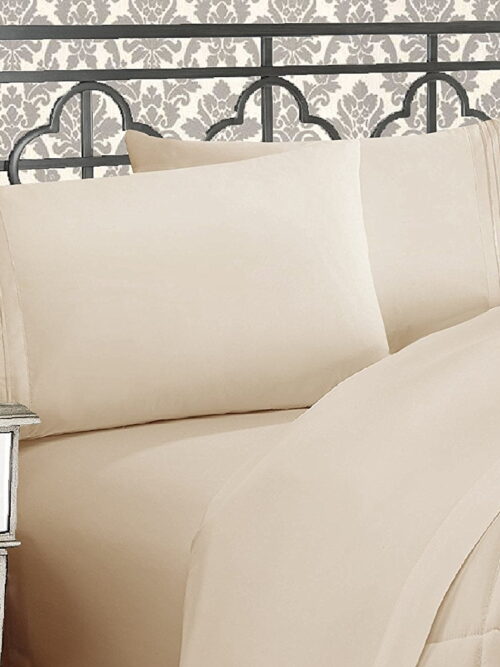 Elegant Comfort Holiday Gift Bedding 1500 TC Sheet set , Full Cream/Tan