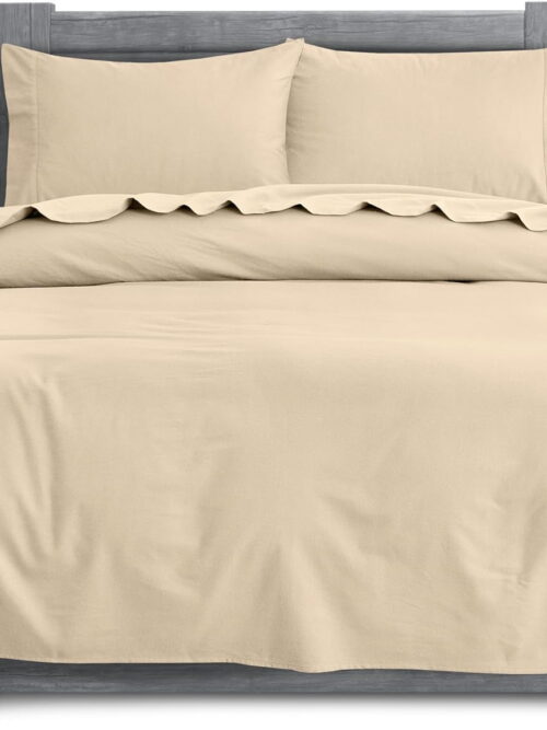 Elegant Comfort Soft 4-Piece Cotton Flannel Sheet Set -Deep Pocket Fitted Sheet, Flannel Sheets - Cali King, Linen