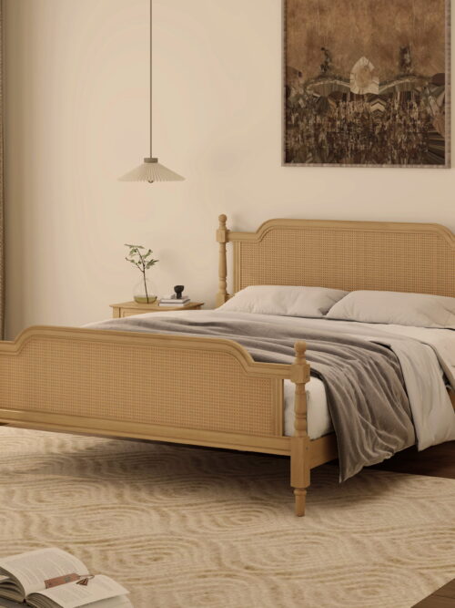 Euroco Rattan King Size Platform Bed for Living Room for Adults, Walnut