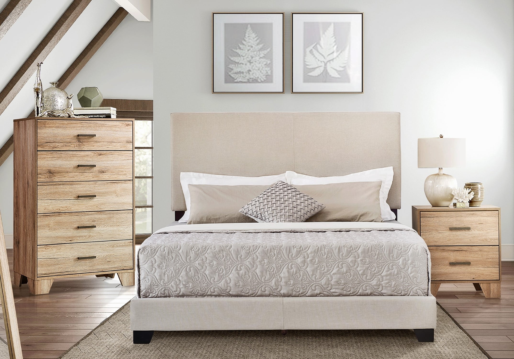 Home Design Evon King Linen Upholstered Bed Frame with Foam Padding and Polyester Upholstery, Warm Gray, Easy assembly