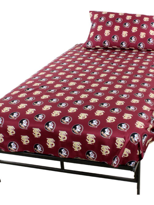 Florida State Seminoles 100% cotton, 4 piece sheet set - flat sheet, fitted sheet, 2 pillow cases, Queen, Team Colors