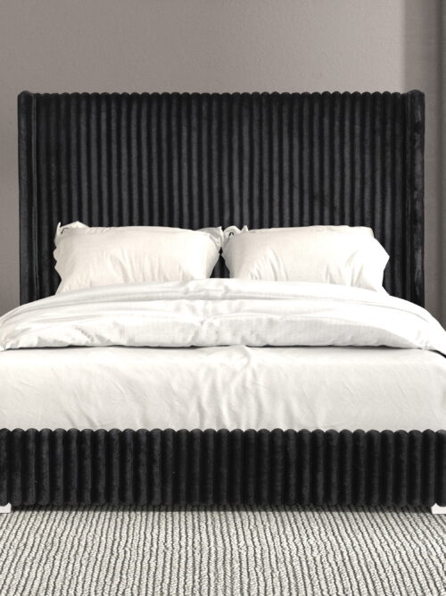 Furniture of America Cafein Kids Twin Extra Tall Tufted Fabric Wingback Mattress Ready Bed, Black