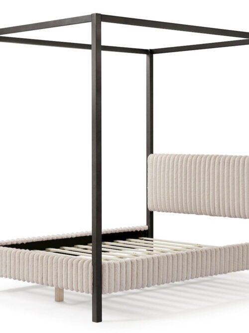 Furniture of America Elra Adult Queen Wood Mattress Ready Bed with Canopy Frame, Light Brown