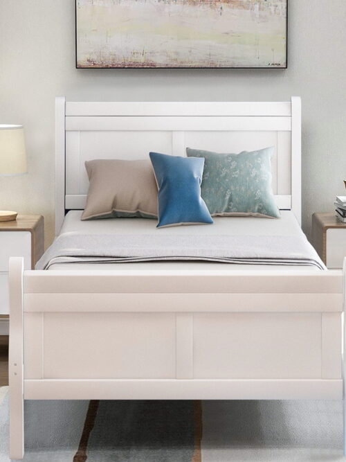 Gewnee Twin Size Wood Platfrom Bed with Headboard and Footboard for Kids and Adults,White