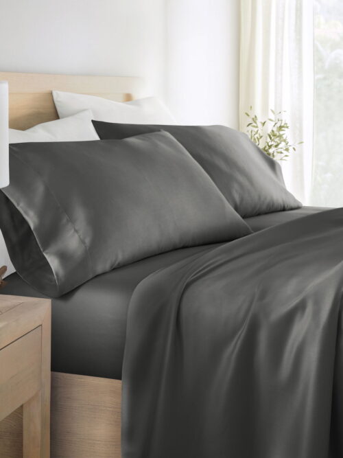 Noble Linens Rayon from Bamboo 4 Piece Luxury Bed Sheet Set, Gray, King