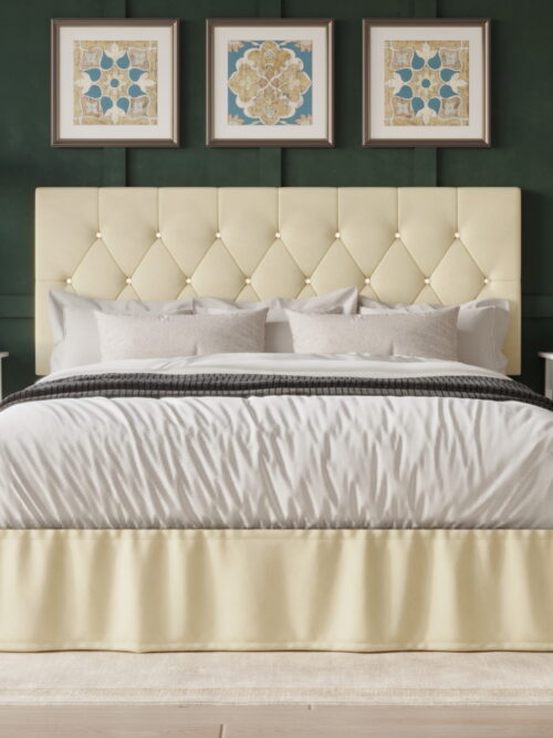 Home Design Jovita Full Tufted Upholstered Storage Panel Bed Frame with Diamond Button Tufting and Four Drawers, Beige, Easy Assembly