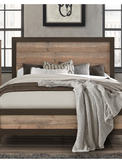 Home Design Janet Full Bed Frame with Wood Grain Panel Headboard and Footboard, Natural Oak, Easy assembly