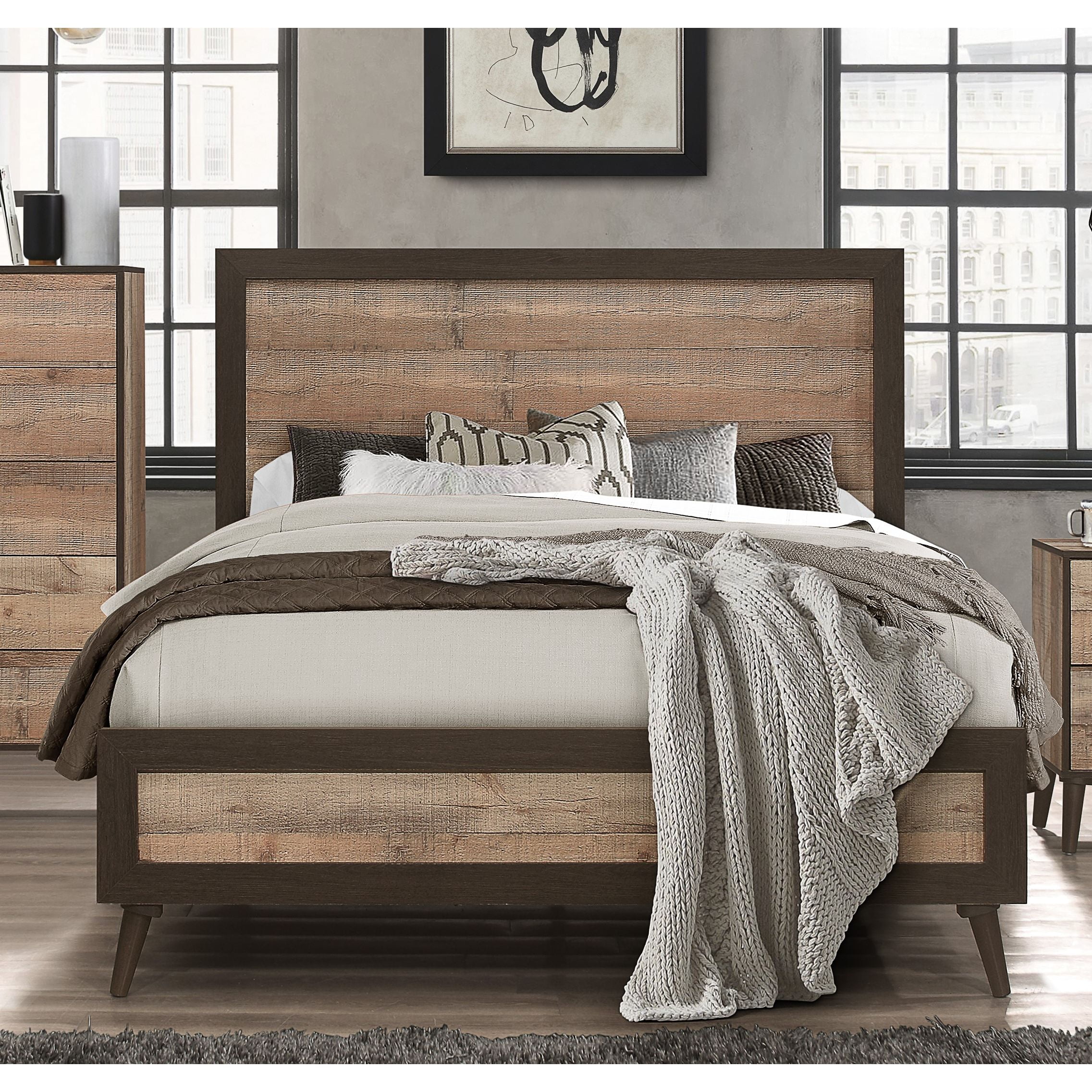 Home Design Janet Full Bed Frame with Wood Grain Panel Headboard and Footboard, Natural Oak, Easy assembly